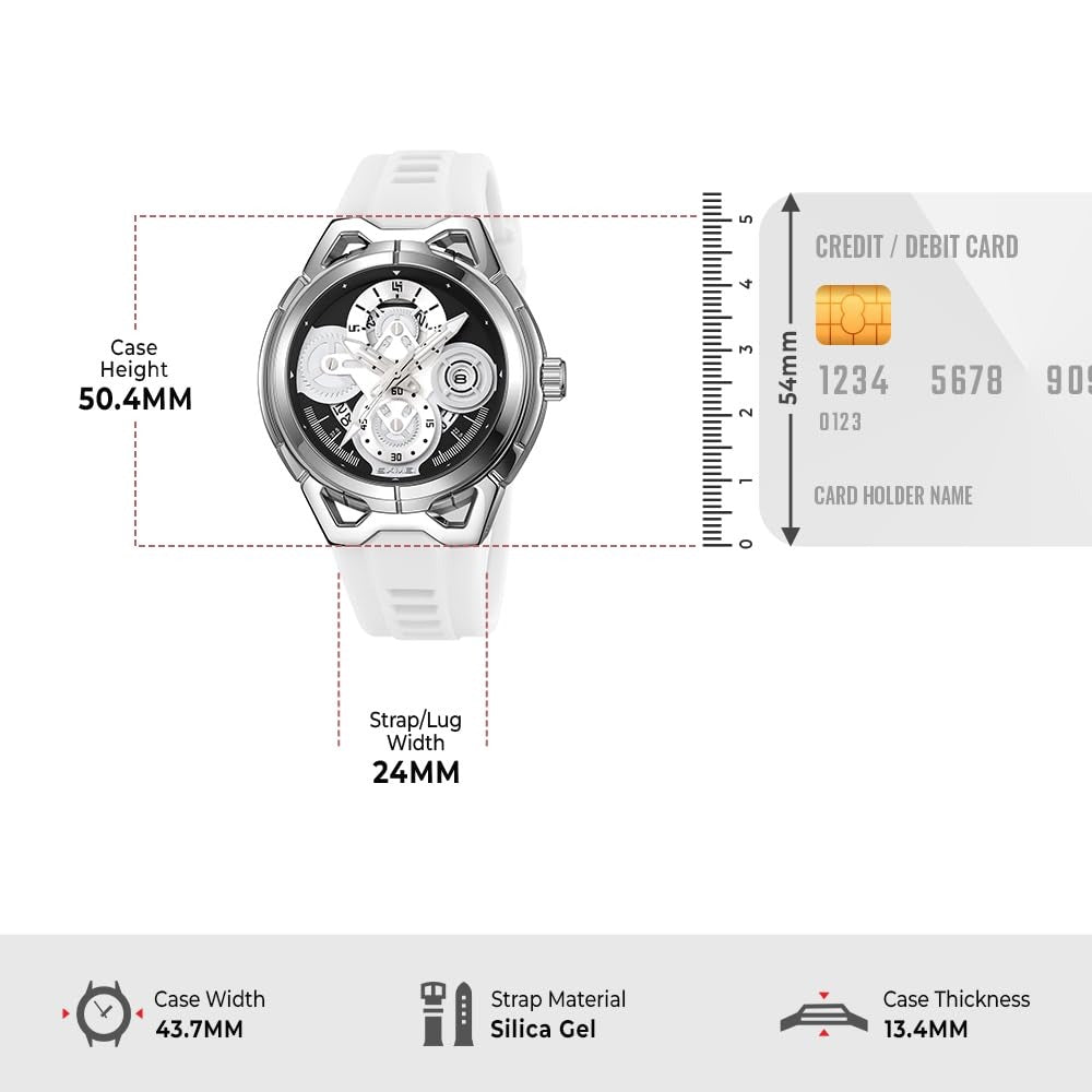 Skmei – 9349 – Silicone Quartz Luxury Watch – Silver/White image 4