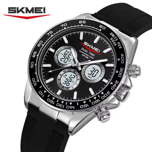 SKMEI - 2505 - Electronic Quartz Dual Display Watch - Silver/Black-SilicaGel image 0