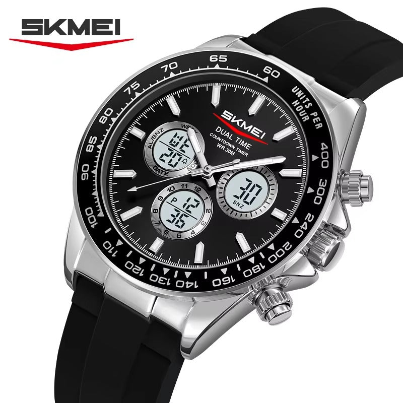 SKMEI - 2505 - Electronic Quartz Dual Display Watch - Silver/Black-SilicaGel image 0