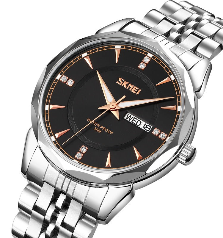 SKMEI - 9268 - Quartz Stainless Steel Luxury Analog Watch - silver black image 0