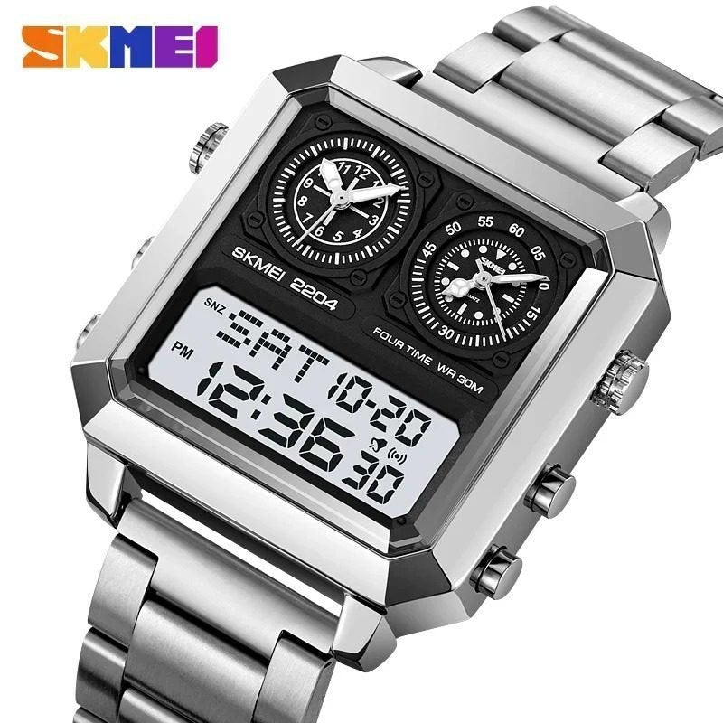 Skmei - 2204 - Digital Luminous 4 Time Square - Silver/White image 0