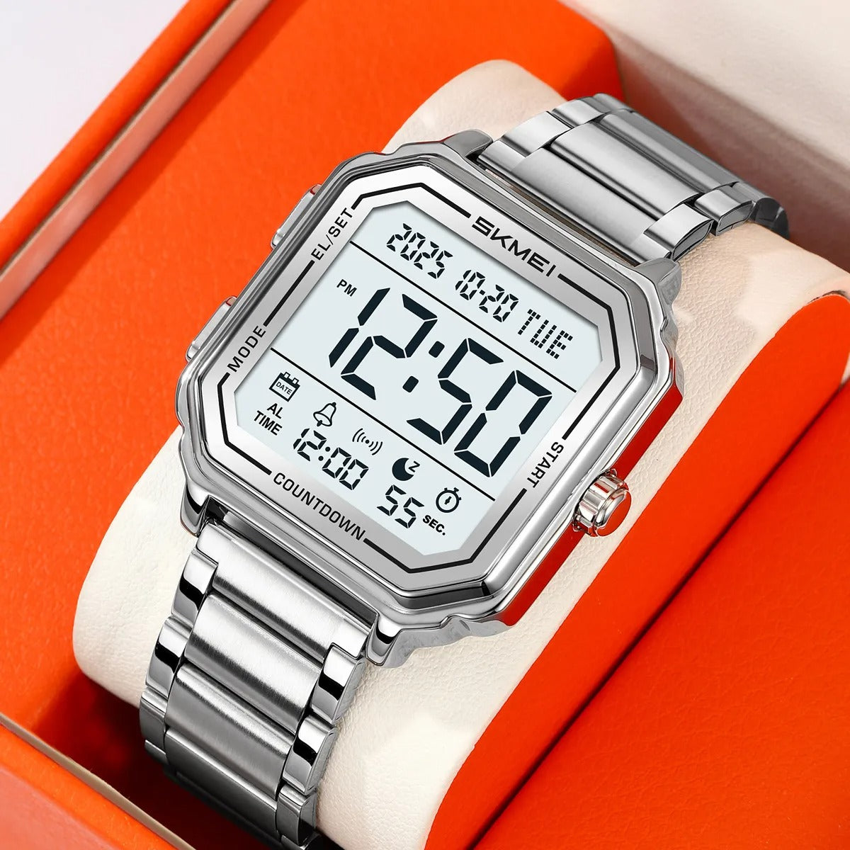 Skmei – 2559 – Digital Classic Sports Watch – Silver/Steel Strap image 1