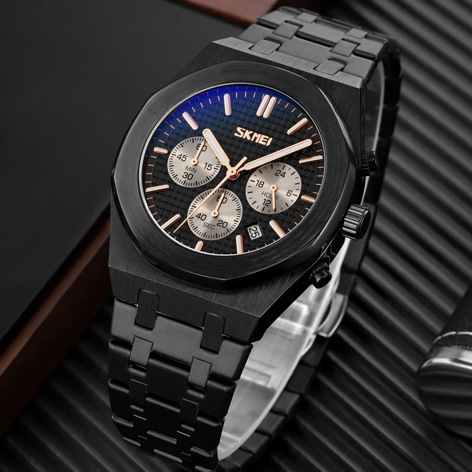SKMEI - 9296 - Analog Stainless Steel Chronograph Quartz Watch - black/black image 2