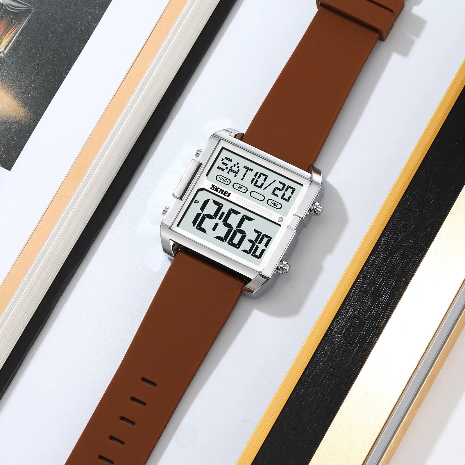 Skmei - 2246 - Modern Square Digital Watch - silver/brown image 2