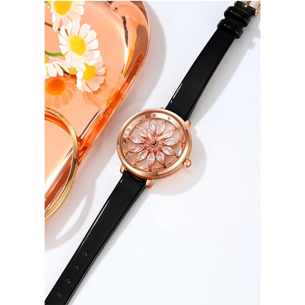 Skmei - 2268 - Women Rotating Flower - Black image 4