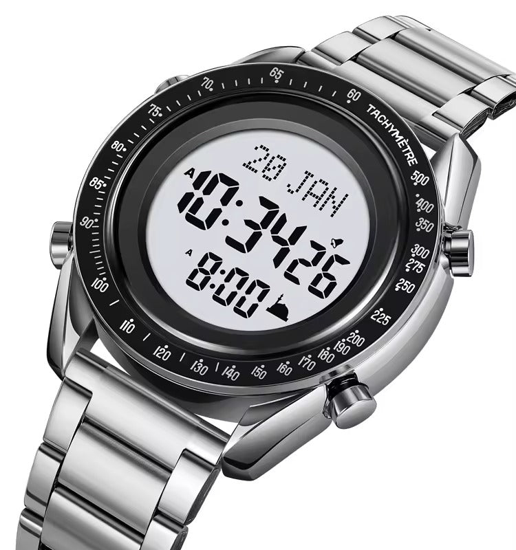 SKMEI - 2143 - Qibla Azan Time Reminder Prayer Watch - silver/black image 0