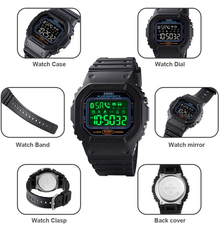 SKMEI - 1629 - Bluetooth Step Count High Quality Sports Watch Pedometer - Black image 6