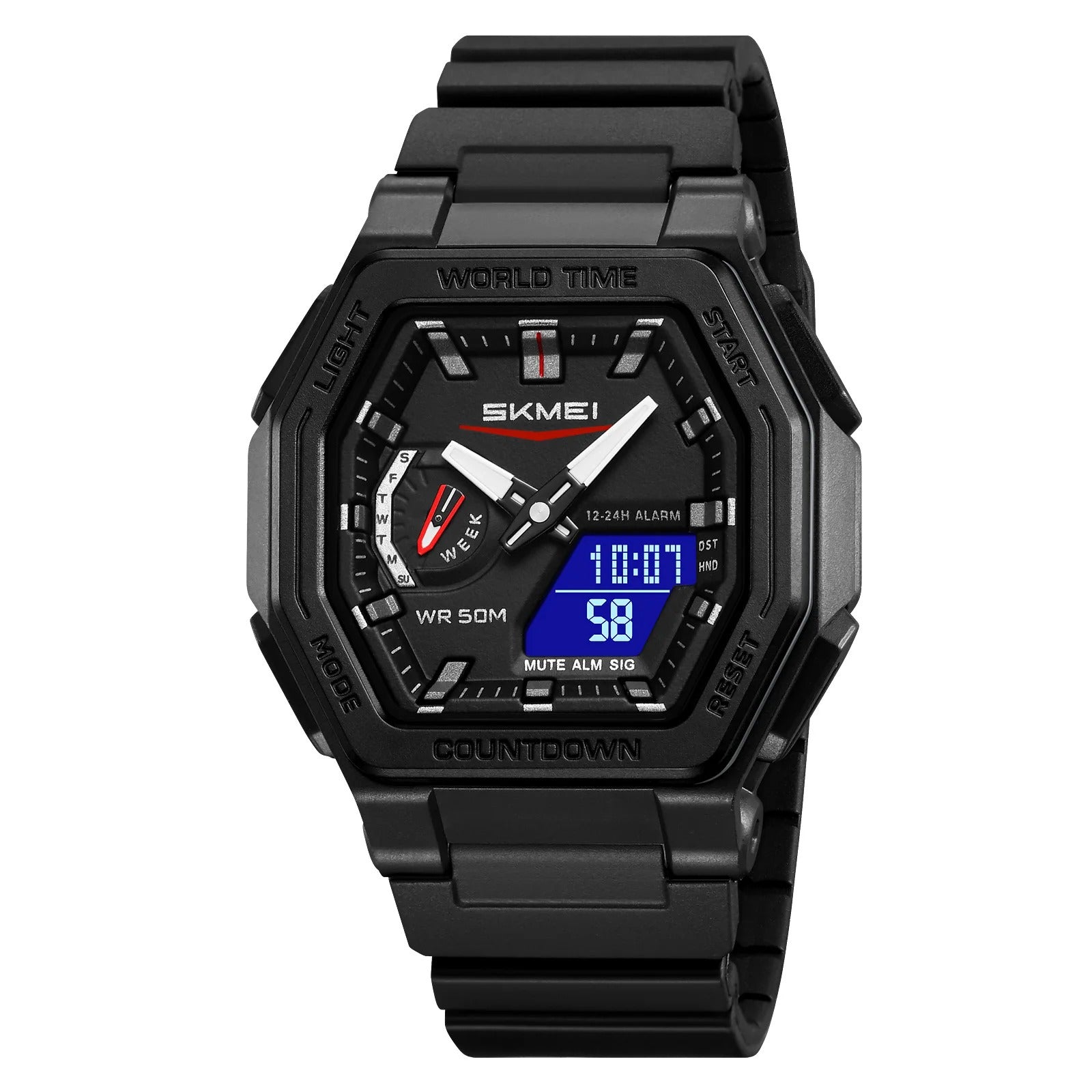 SKMEI - 2438 - Dual Sports Watch Multiple Time Zone - Black image 1
