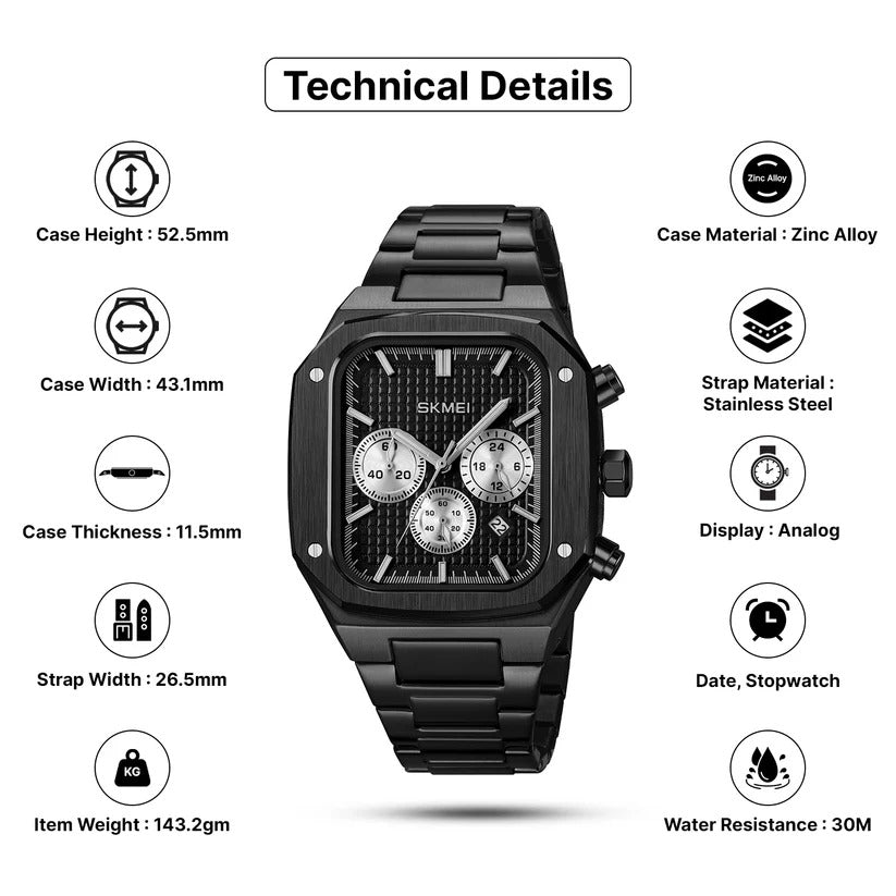 SKMEI - 2201 - Square Chronograph Watch - Black image 2