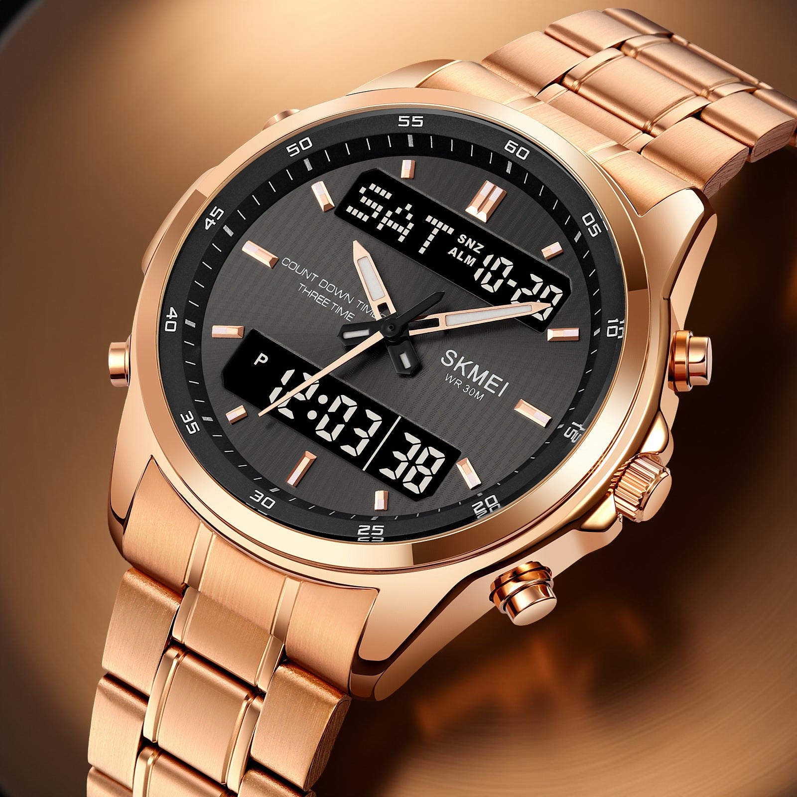 Skmei - 2049 - Multifunctional Waterproof Watch - Rosegold/Black image 1
