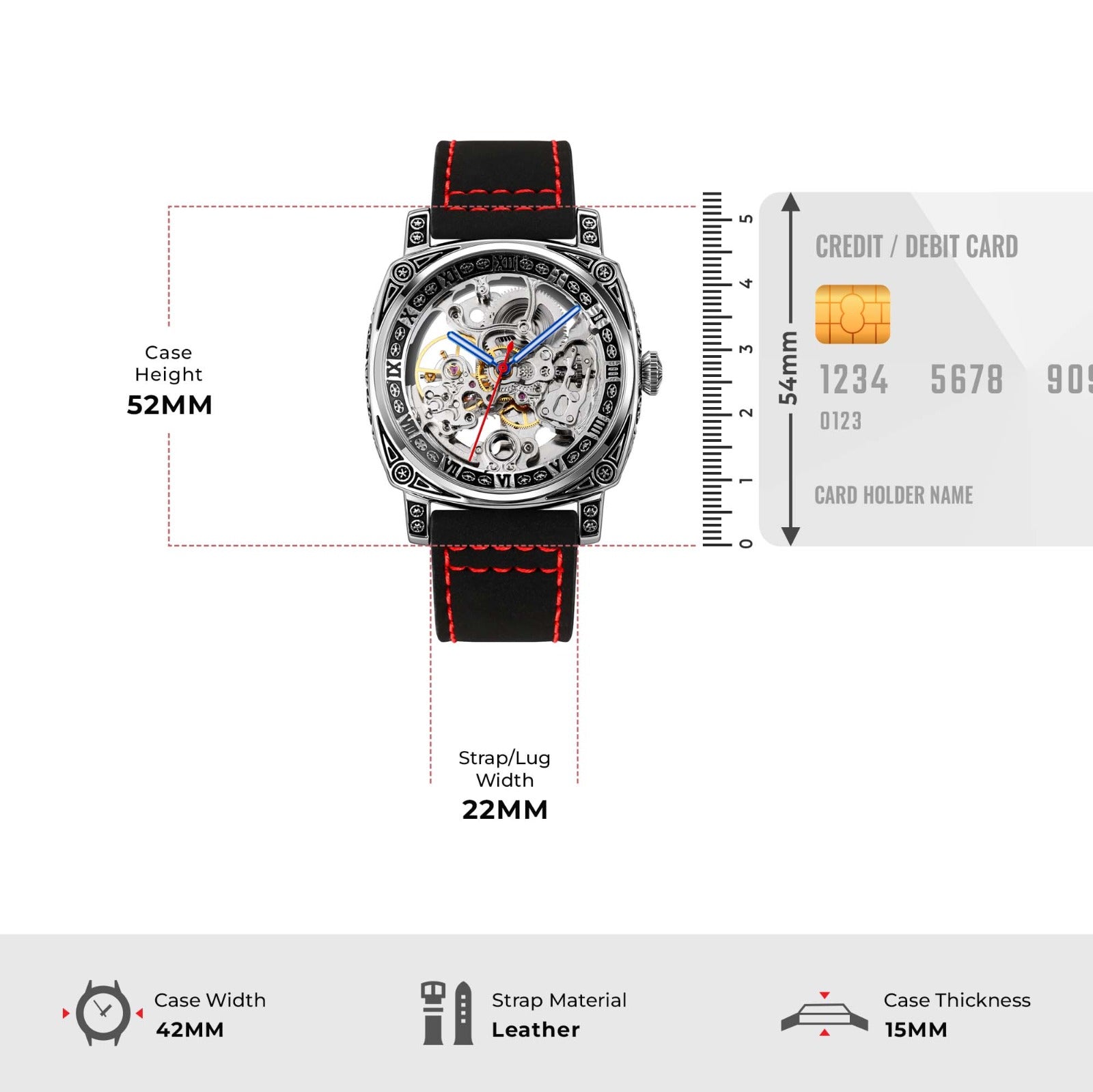 SKMEI - 9271 - Premium Automatic Skeleton Watch - red image 3