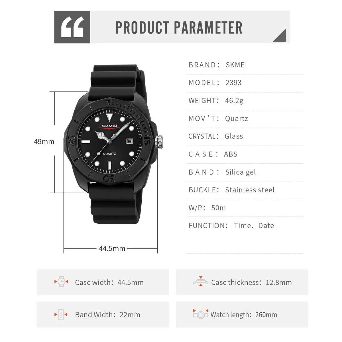 Skmei - 2393 - Quartz Analog Silicone Strap Watch - black/swirl marks image 6