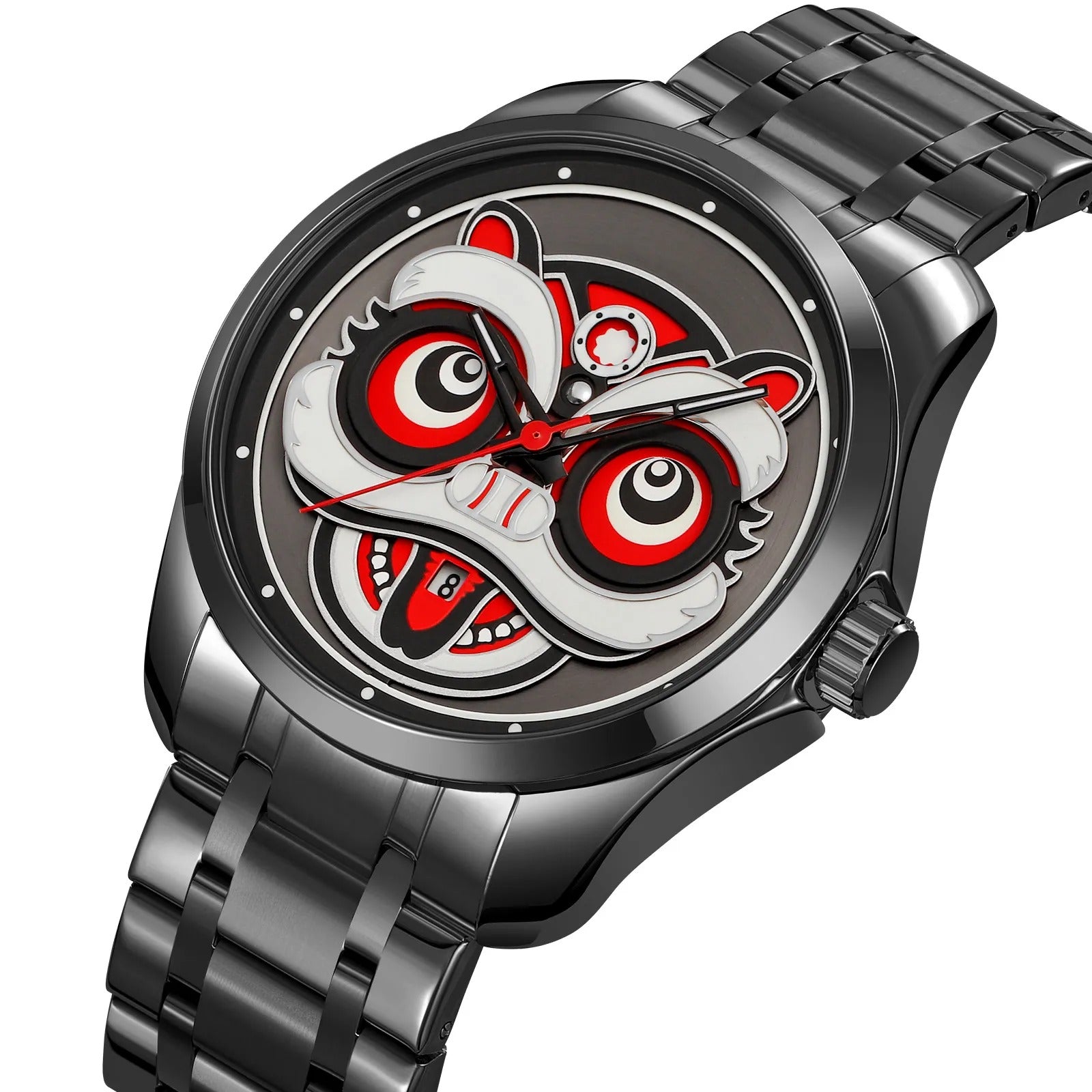 Skmei – 9386 – Lion Dance Carved Dial Quartz Watch – Black image 0