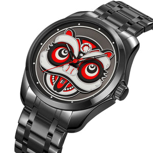 Skmei – 9386 – Lion Dance Carved Dial Quartz Watch – Black image 0