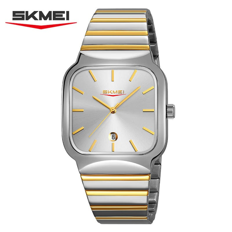 Skmei - 9361 - Luxury Square Men Quartz Watch Waterproof -Silver/Gold-Silver image 2