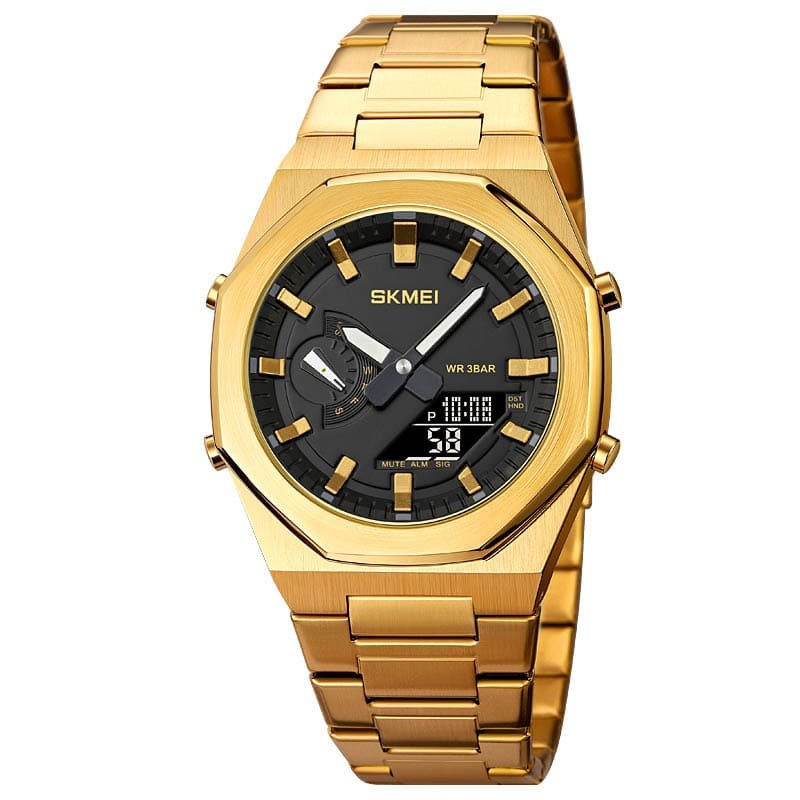Skmei - 1816 - Dual Display luminous waterproofs 50+ timezone - Golden/Black image 0