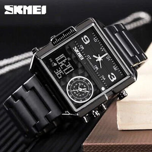 Skmei - 1584(chain) - Sports Quartz Waterproof Tiple time - Black-Steel image 1
