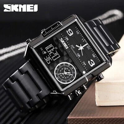 Skmei - 1584(chain) - Sports Quartz Waterproof Tiple time - Black-Steel image 1