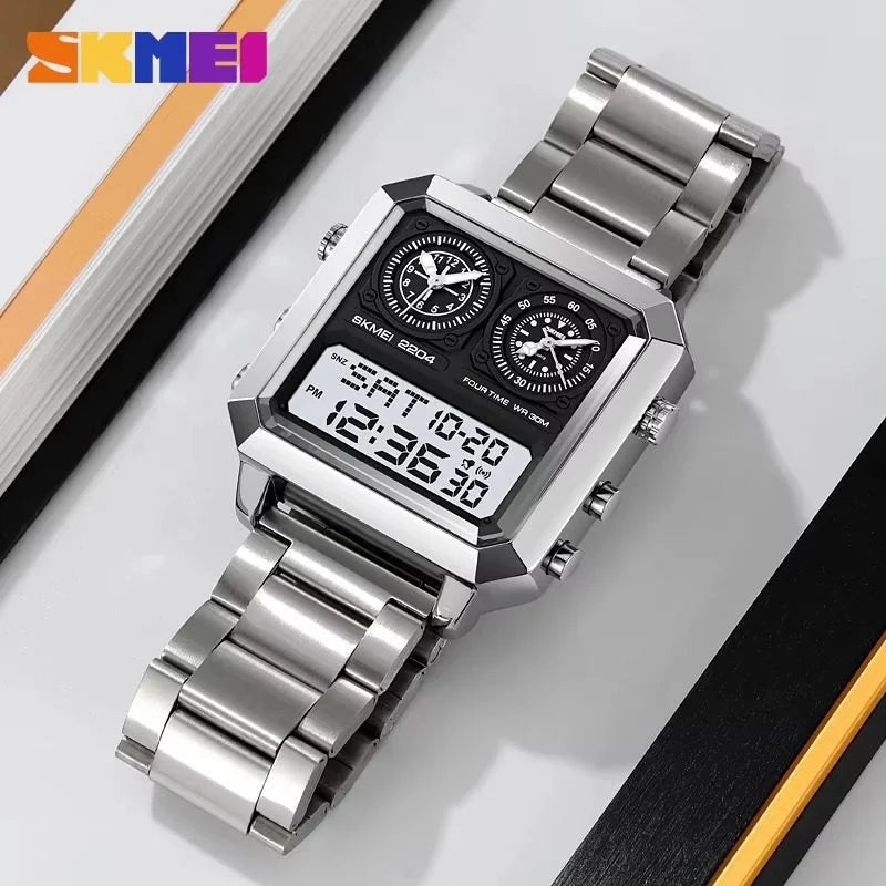 Skmei - 2204 - Digital Luminous 4 Time Square - Silver/White image 3