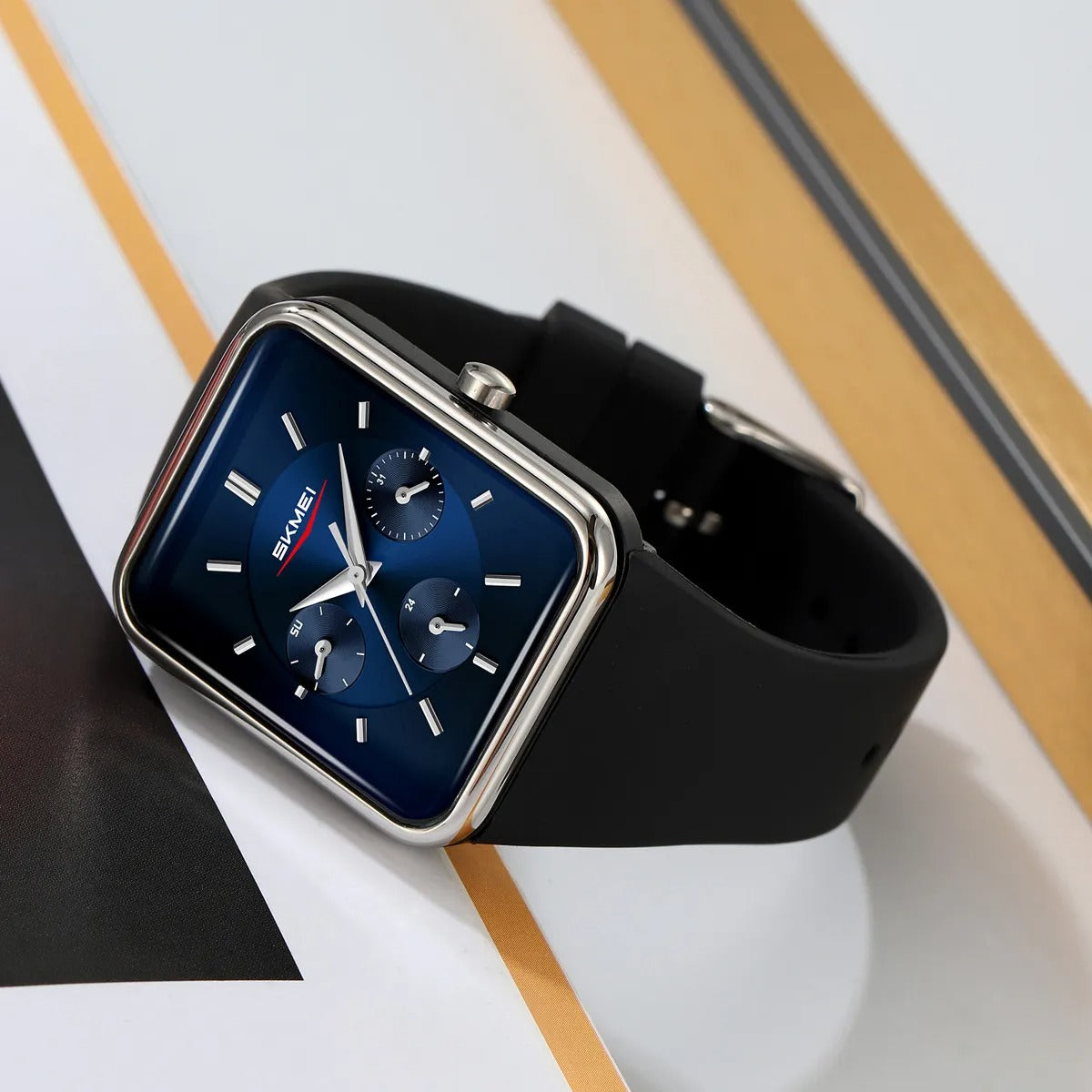 Skmei – 2323 – Women Elegant Silicon Strap Watch – Black / Blue image 2