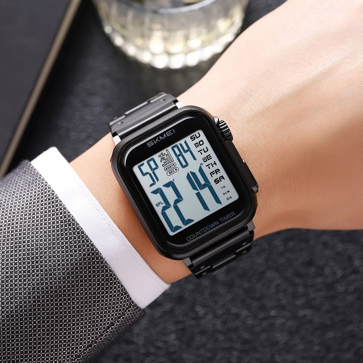 SKMEI 2447 Square Digital Countdown Timer Watch - black/white image 2