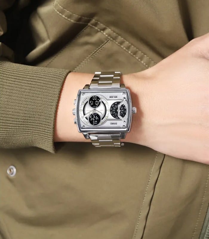 SKMEI 2229 Multi-Zone Analog Digital Sports Watch - Silver/Silver-Steel image 1