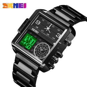 Skmei - 1584(chain) - Sports Quartz Waterproof Tiple time - Black-Steel image 3