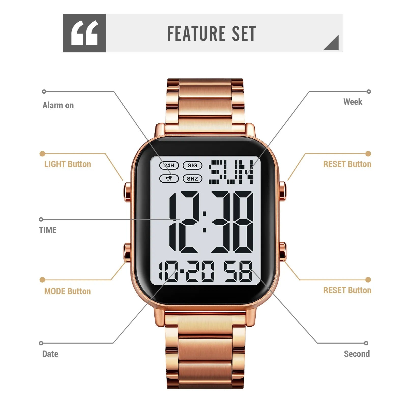 Skmei – 2259 – Digital Steel Watch – Rose Gold/White image 2