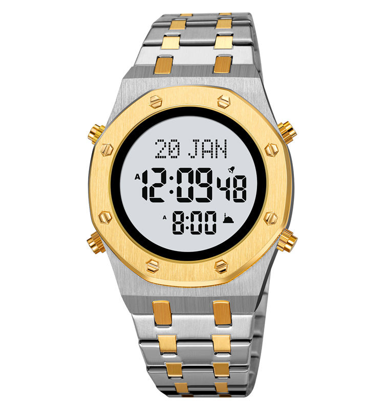 SKMEI - 2043 - Qibla Azan Time Reminder Prayer Watch - silver/gold-white image 1