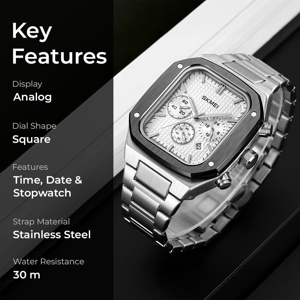 SKMEI - 2201 - Square Chronograph Watch - Silver image 4