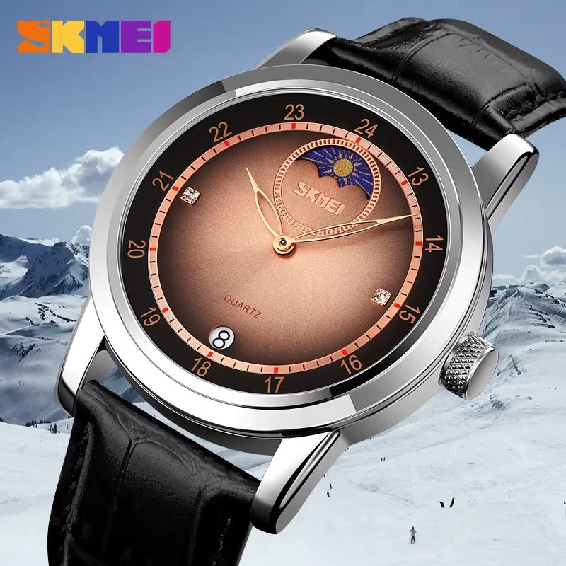 Skmei – 9300 – Elegant Moon Phase Edition Watch – Silver / Rose Gold image 3