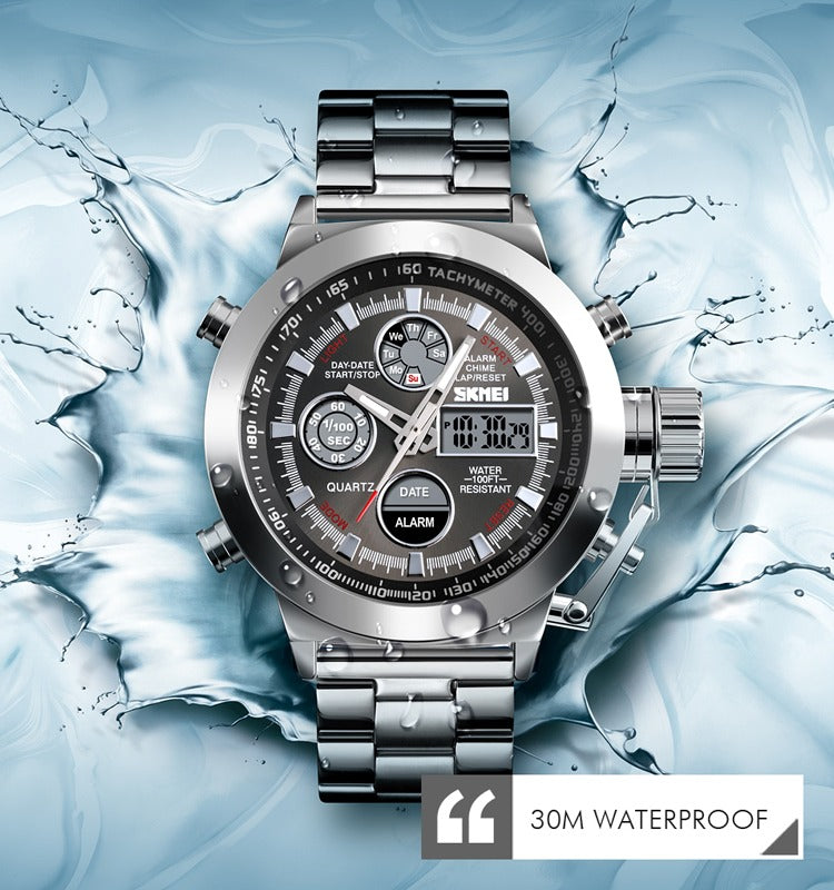 SKMEI - 1515 - Professional Double Display Quartz Watch - silver image 3