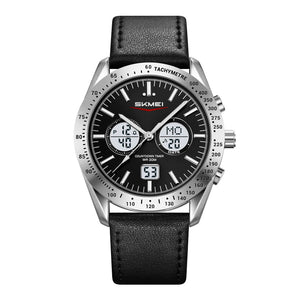 SKMEI 2503 Digital Tachymetre Countdown Timer Watch - silver/black/white/leather image 0