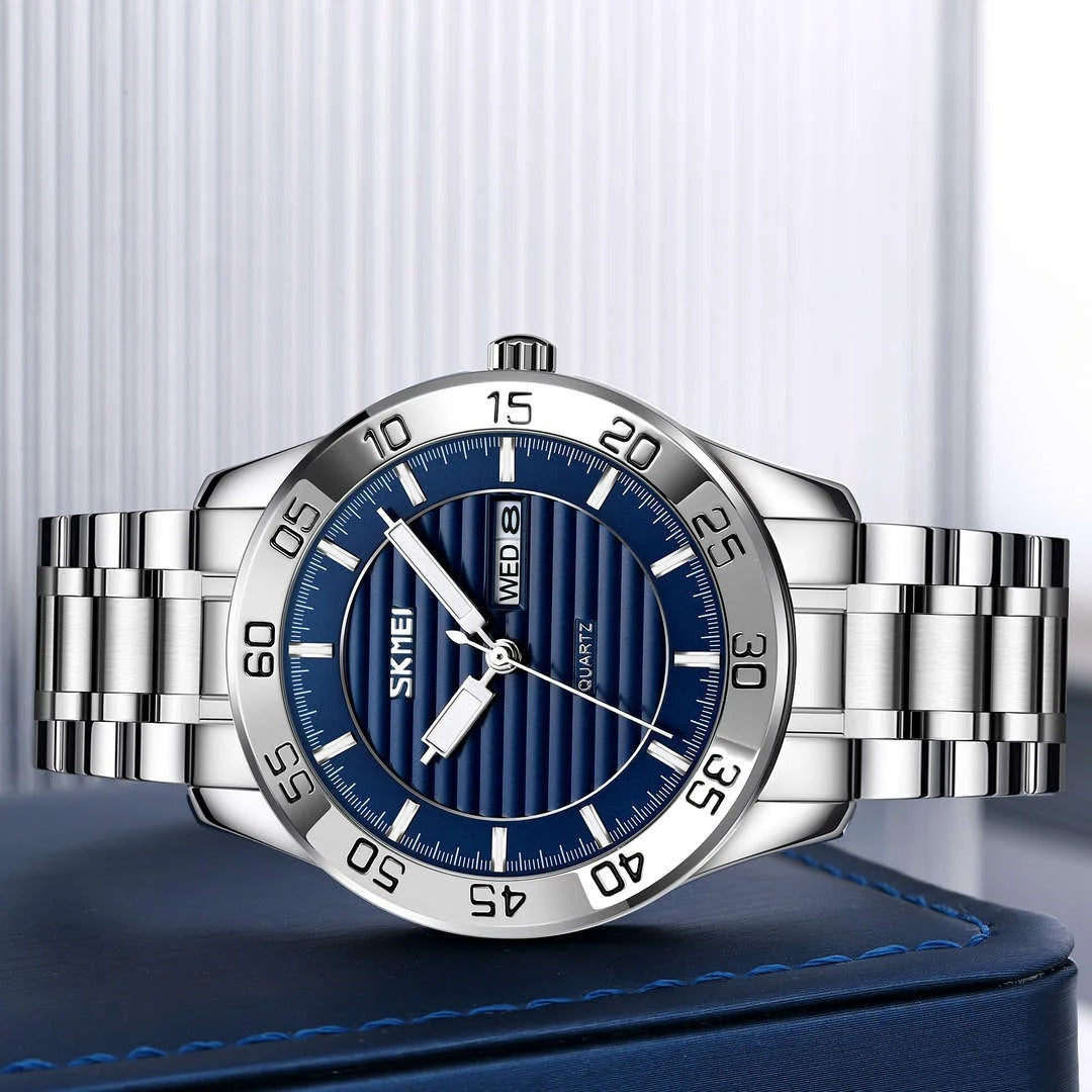 Skmei - 9293 - Premium Steel Quartz Performance Watch - silver/blue image 2