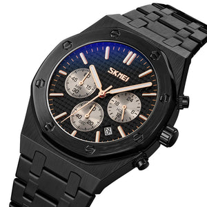 SKMEI - 9296 - Analog Stainless Steel Chronograph Quartz Watch - black/black image 0
