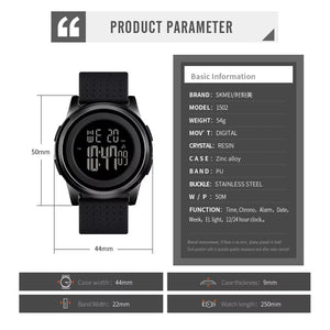 SKMEI - 1502 - Digital Thin Dial Waterproof Wrist Watch - black/black image 5