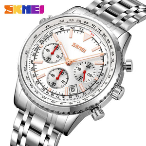SKMEI 9333 Analog Chronograph Stainless Steel Watch - silver/silver image 0