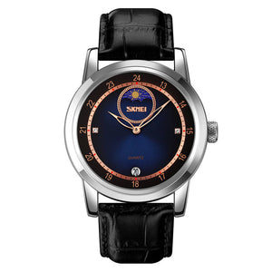 Skmei – 9300 – Elegant Moon Phase Edition Watch – Silver / Blue image 3