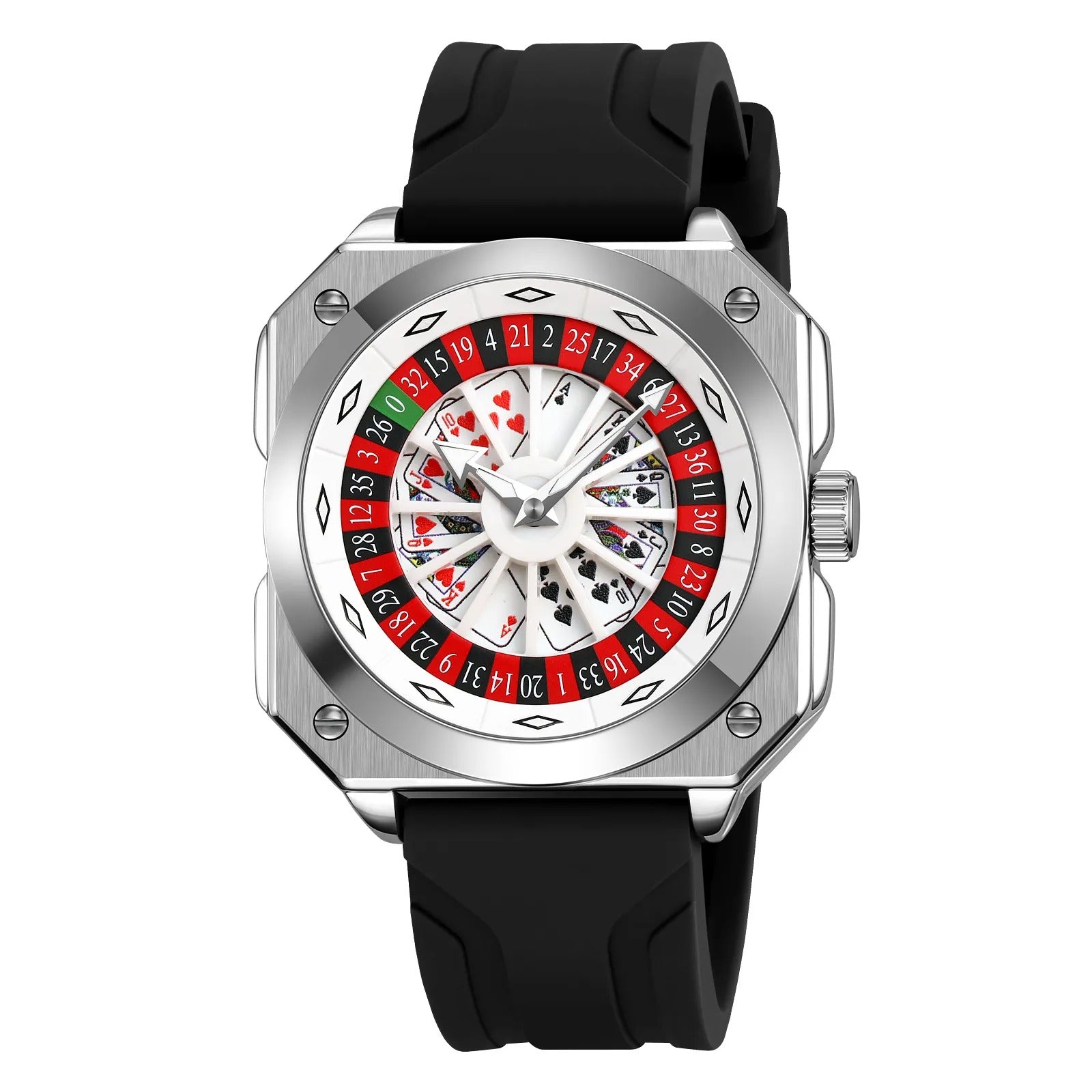 SKMEI - 9379 - Rotating Poker Dial Silicone Wrist Watch - silver/black image 1