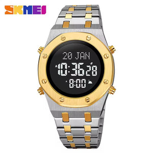 SKMEI - 2043 - Qibla Azan Time Reminder Prayer Watch - silver/gold-black image 1
