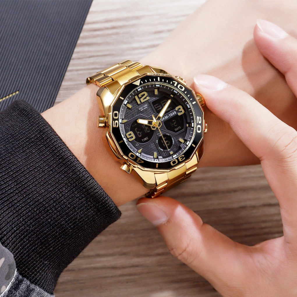 Skmei - 1649 - Rotatable Ring Quartz MultiFunctional Watch - Gold image 2