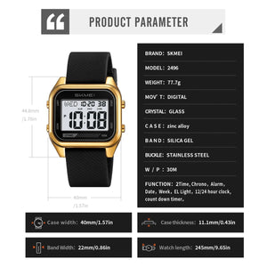 Skmei - 2496 - Digital LED Waterproof Watch - Gold/Black image 2