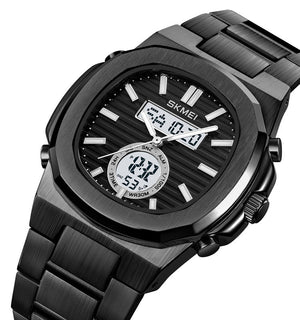 Skmei - 2279 - Dual Time Stainless Steel Watch - black-white image 1