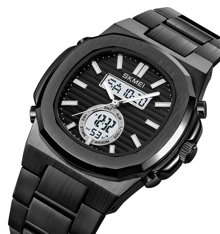Skmei - 2279 - Dual Time Stainless Steel Watch - black-white image 1