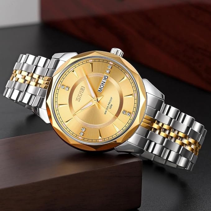 SKMEI - 9268 - Quartz Stainless Steel Luxury Analog Watch - Golden image 0