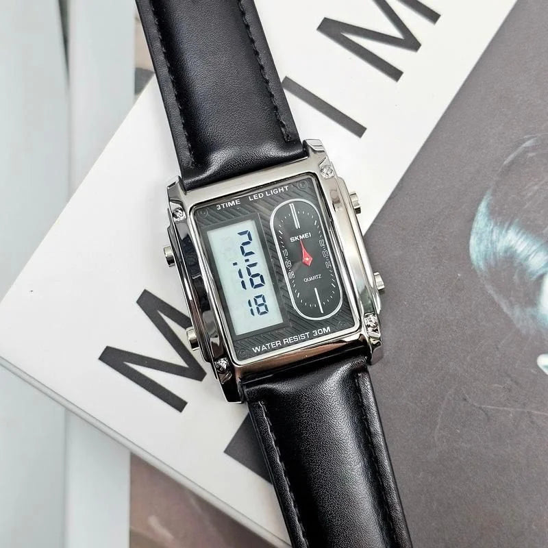 Skmei - 1868 (strap) - Digital LED Luminous Waterproof - Silver-Leather image 3