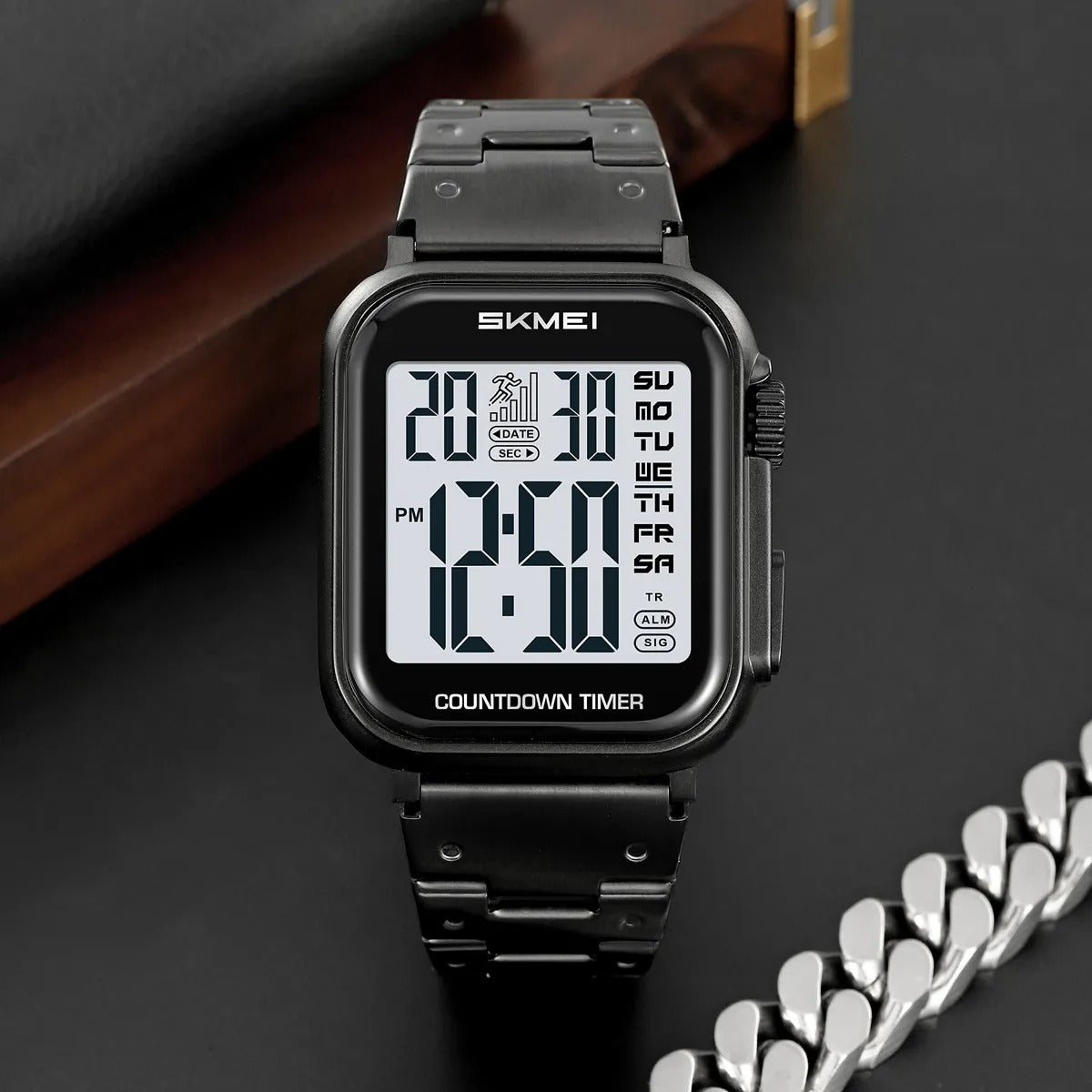 SKMEI 2447 Square Digital Countdown Timer Watch - black/white image 1