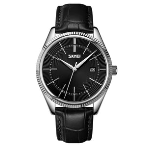 Skmei - 9298 - Leather Strap Analog Quartz Watch - Silver/Black-Black image 3