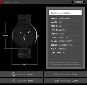 SKMEI - 9185 - Ultra Minimal Black Mesh Wristwatch - White image 5
