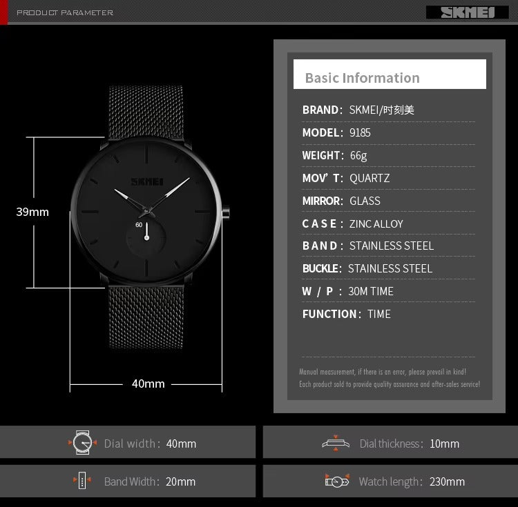 SKMEI - 9185 - Ultra Minimal Black Mesh Wristwatch - White image 5